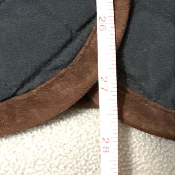 Joan Rivers Quilted Black Chore Coat Brown Trim Gold Snap Buttons Size Large - Picture 6 of 6